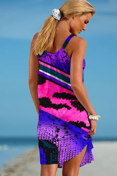 Vivacity Pattern Blue and Purple Vibrant Stripes Sleeveless Dress