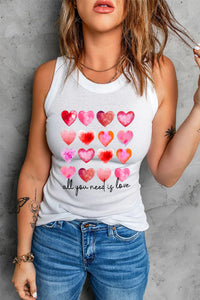 All You Need Is Love Heart-shape Casual White Tank Top