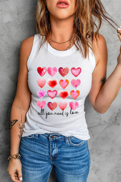 All You Need Is Love Heart-shape Casual White Tank Top