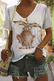 Wet Brown Rabbit In The Rain V Neck T-shirt