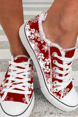 Red With White Snowflake Canvas Shoes