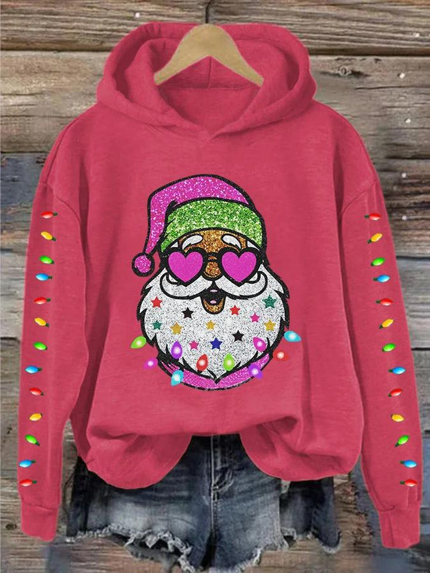 Christmas Shiny Santa With Sunglasses Art Print Casual Sweatshirt