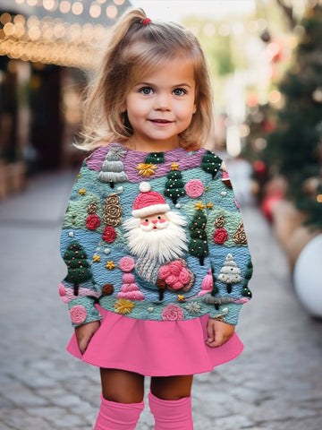 Girls' Pink Santa Claus Casual Sweatshirt Kids Christmas Jumper