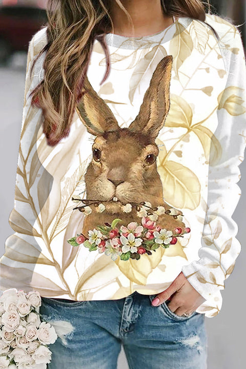 Brown Rabbit Biting A Bouquet Sweatshirt