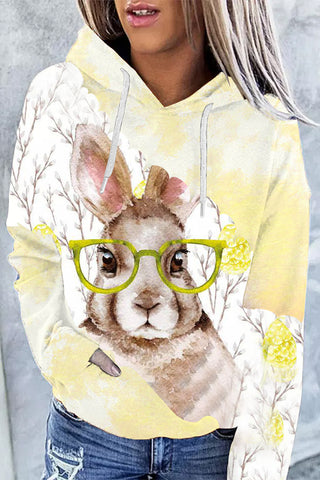 Brown Watercolor Rabbit Growing Branches Yellow Hoodie