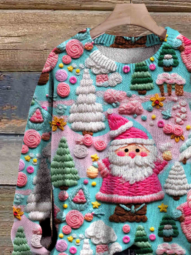 Santa Christmas Art Print Knit Pullover Sweater