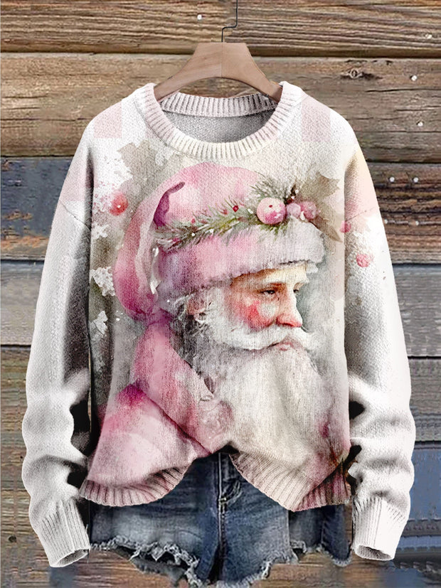 Santa Christmas Art Print Knit Pullover Sweater