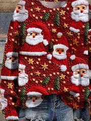 Santa Christmas Art Print Knit Pullover Sweater