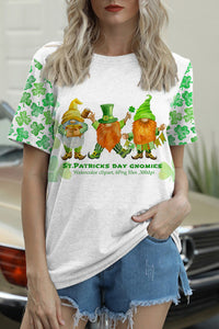 Cute Green Clover Elf Gnome Dwarf Round Neck T-shirt