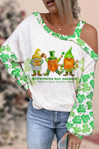 Cute Green Clover Elf Gnome Dwarf Off Shoulder Blouse