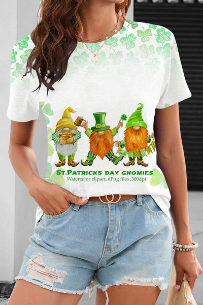 Cute Green Clover Elf Gnome Dwarf Short-sleeved T-shirt