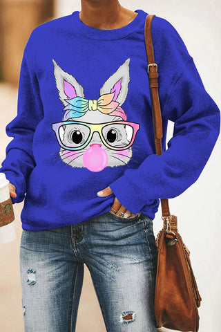 Cute Rainbow Turban Glasses Rabbit Blowing Bubbles Cute Rabbit Drop Shoulder Sweatshirt