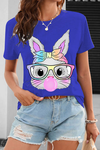 Cute Rainbow Turban Glasses Rabbit Blowing Bubbles Cute Rabbit O Neck T-shirt