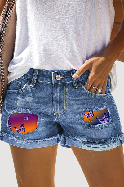 Nightfall And Butterflies Ripped Shorts