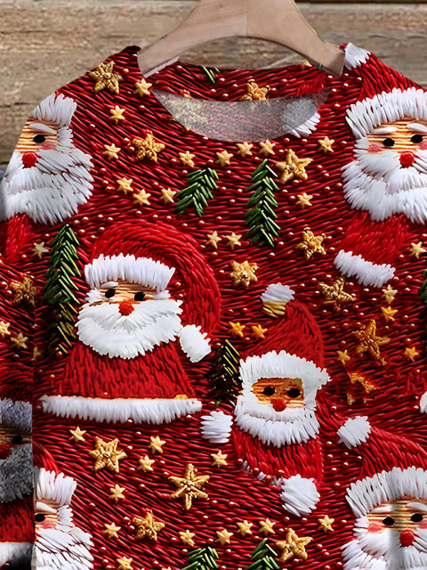 Santa Christmas Art Print Knit Pullover Sweater