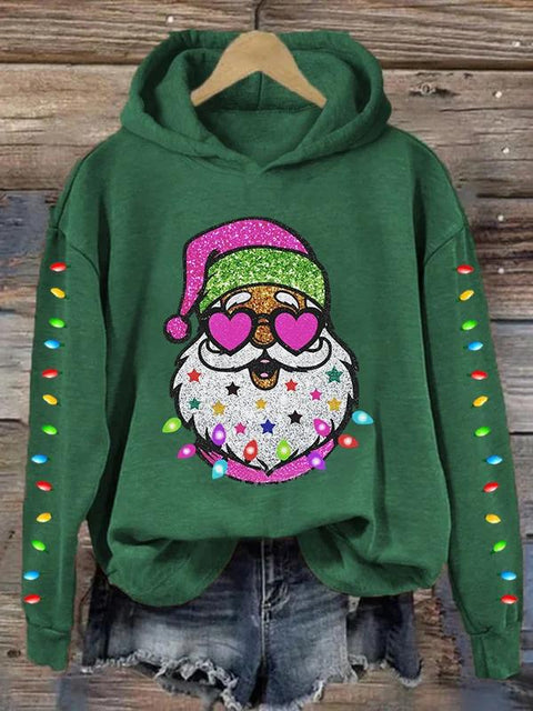 Christmas Shiny Santa With Sunglasses Art Print Casual Sweatshirt