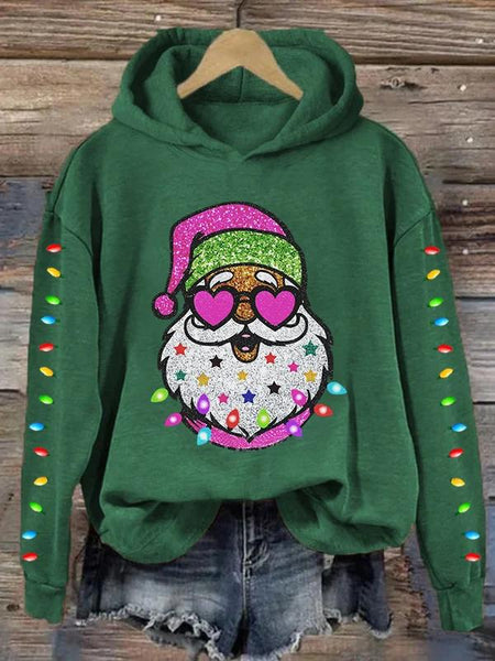 Christmas Shiny Santa With Sunglasses Art Print Casual Sweatshirt