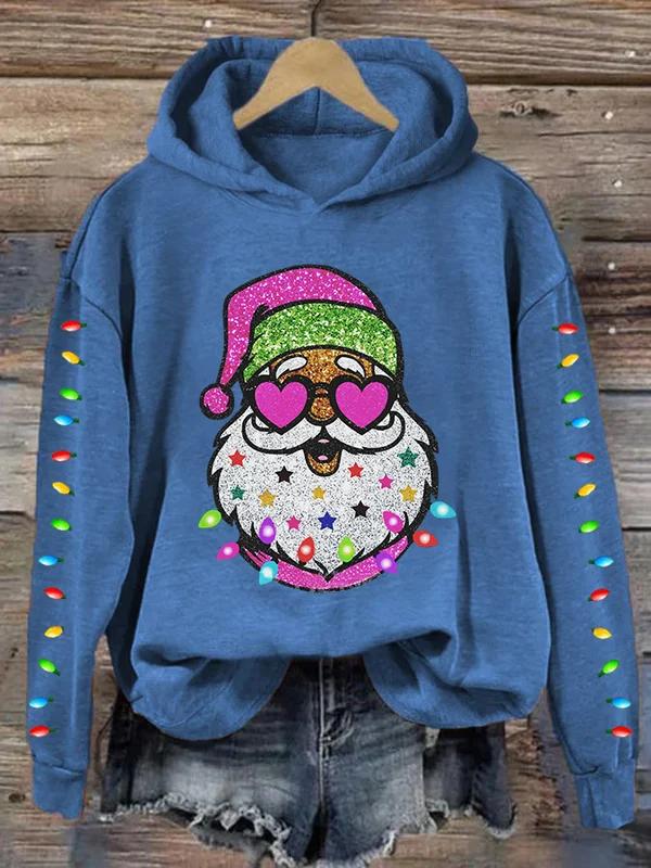 Christmas Shiny Santa With Sunglasses Art Print Casual Sweatshirt