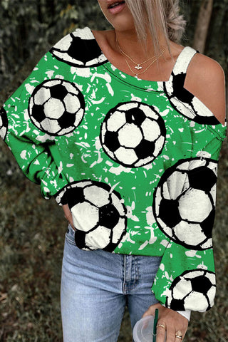 Engraving Football On Grass Print Off-Shoulder Blouse