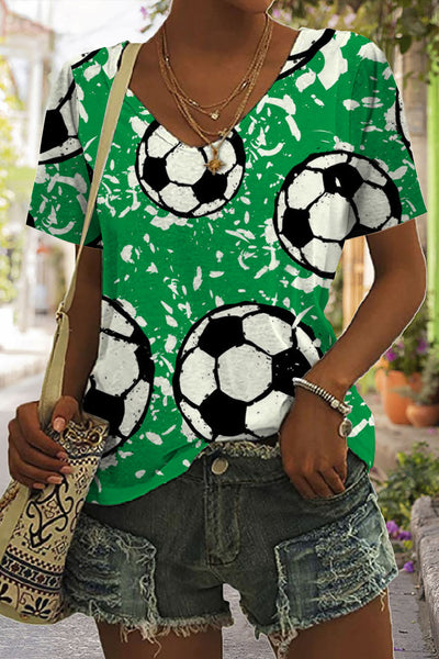 Engraving Football On Grass Painting V-neck T-shirt