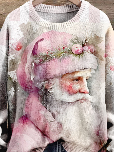 Santa Christmas Art Print Knit Pullover Sweater