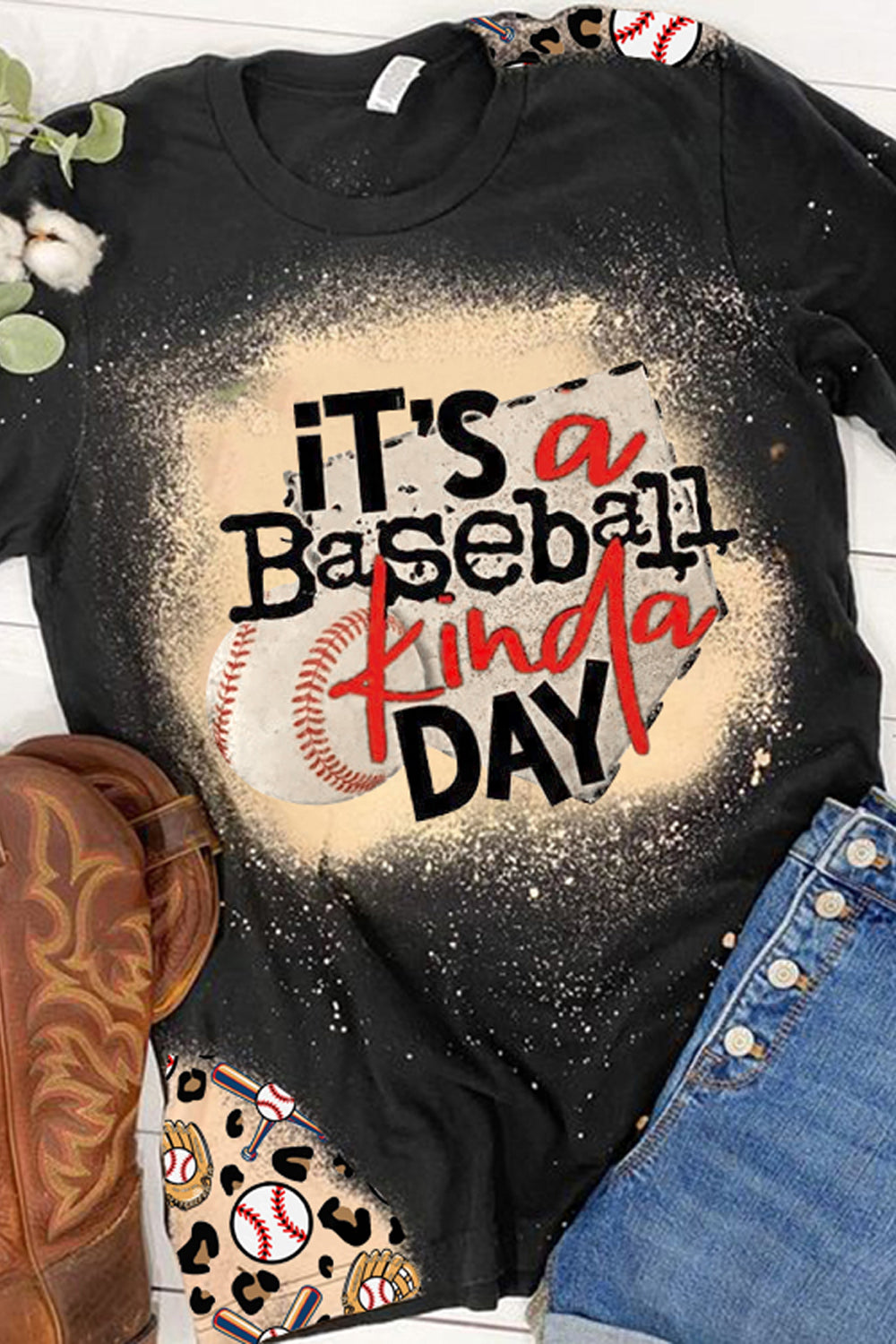 It's A Baseball Kinda Day Bleached Shirt