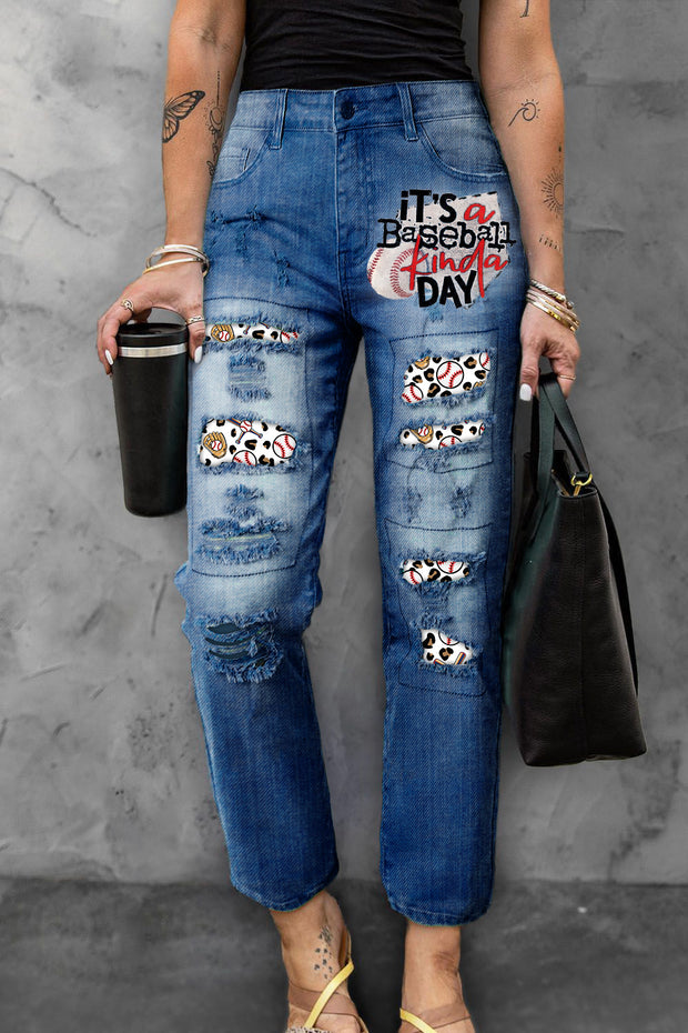 It's A Baseball Kinda Day Printed Jeans