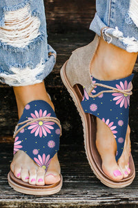 Pink Gerbera Printed Zipper Flat Sandals
