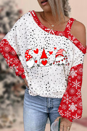 Gnome Print Off-shoulder Blouse