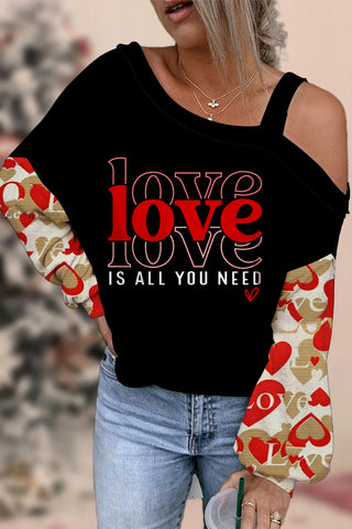 Love Is All You Need One Shoulder Long Sleeve Blouse