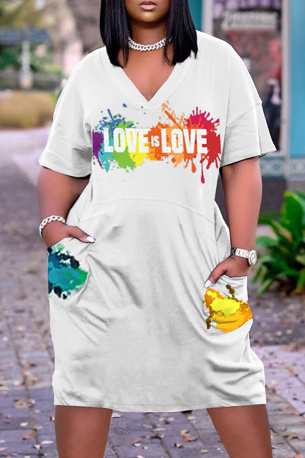 Love Is Love Rainbow Plus-size Dress With Pockets