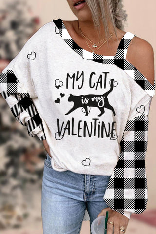 My Cat Is My Valentine Off-shoulder Blouse