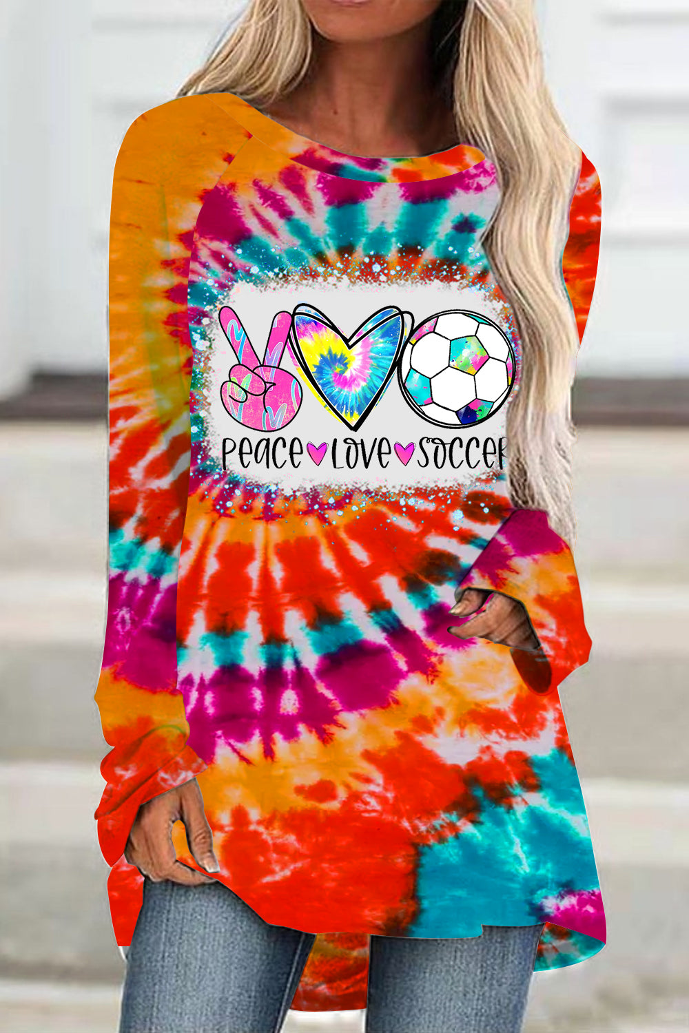 Peace Love Soccer Radial Tie-Dye Loose Tunic