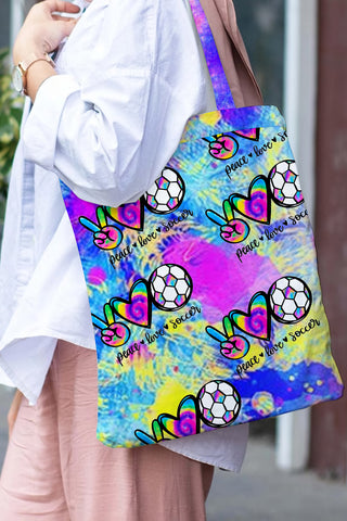Peace Love Soccer Tie-Dye Tote Bag
