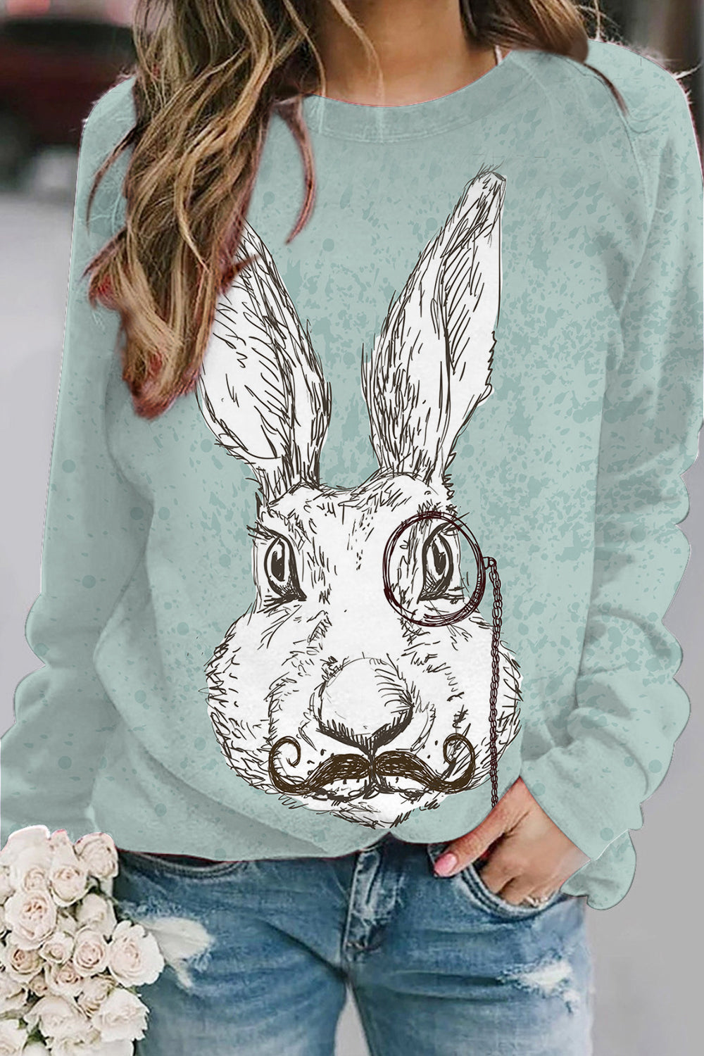 Rabbit With Monocle Print Sweatshirt