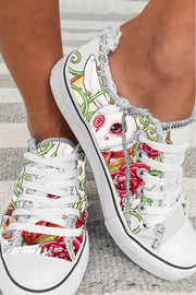 Rose Clock Flower Vine White Rabbit Mythical Beast Canvas Shoes