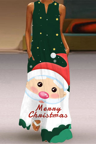 Santa Green Spotted Sleeveless Maxi Dress
