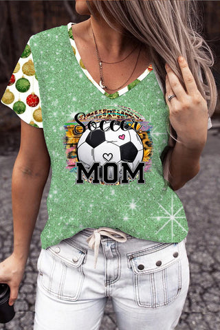 Fußball-Mamma-Glitter-Grün-T-Shirt