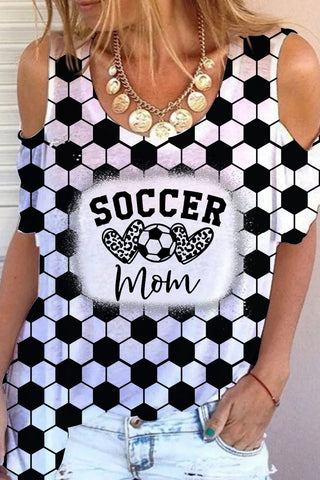 Soccer Mom Print Cold Shoulder T-Shirt
