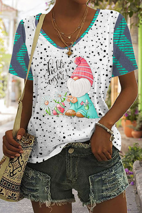 Spotted Shading Elf Egg Flower V Neck T-shirt