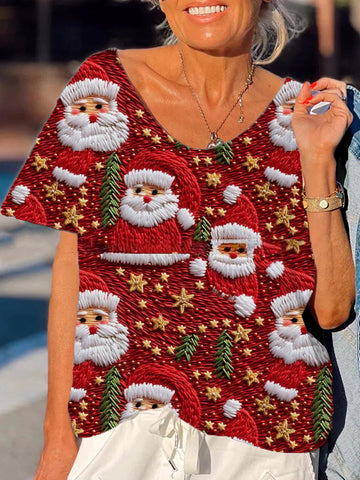 Women's Cute Santa Claus Printed T-Shirt